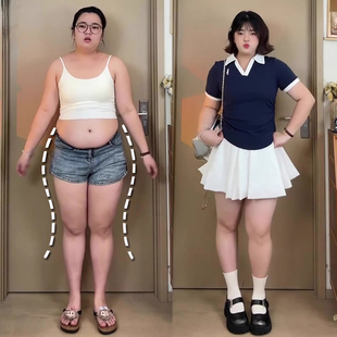 云朵花苞蓬蓬短裙女夏季 t恤上衣两件套 大码 胖mm翻领撞色正肩短袖