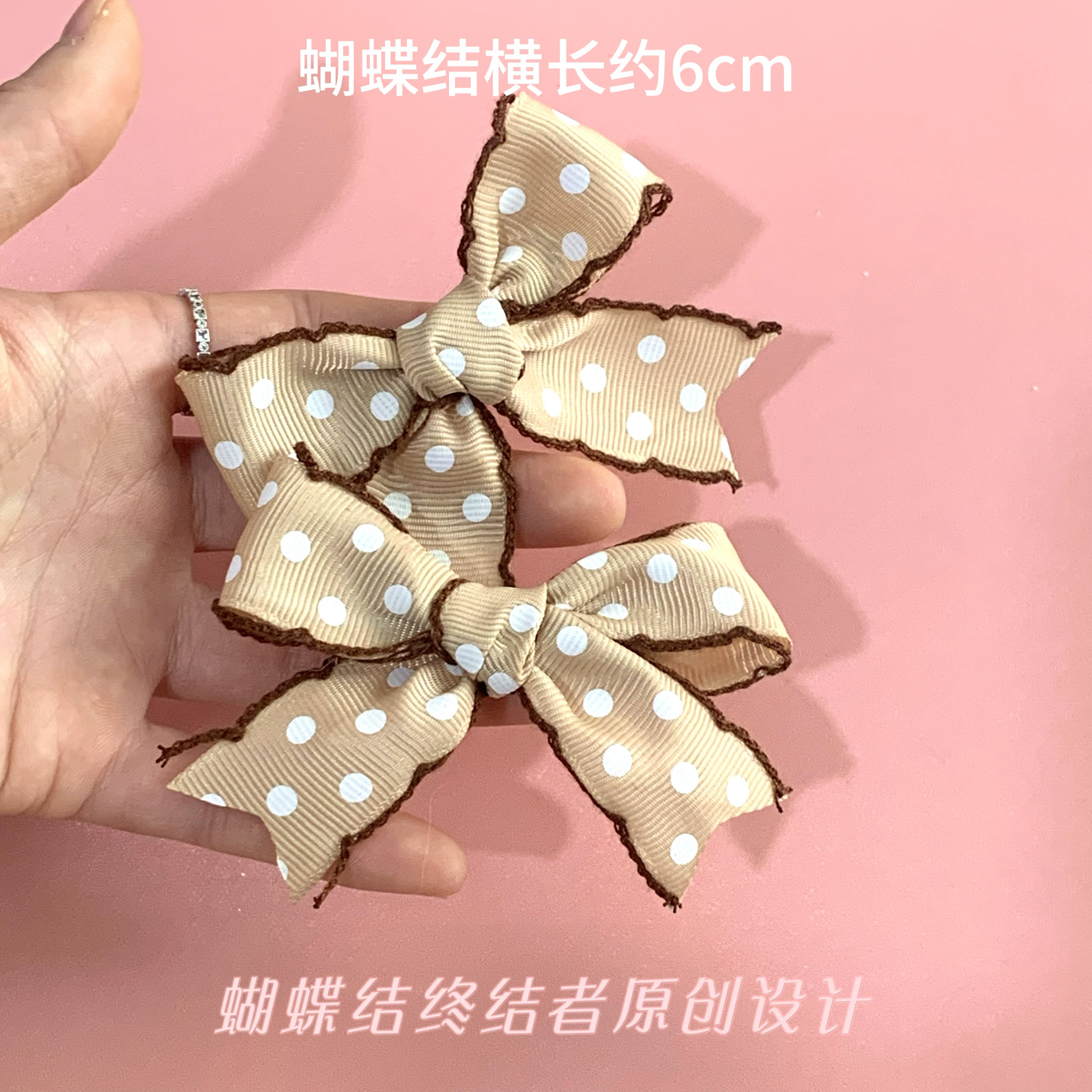 thumbnail for Free shippingOriginal handmade chocolate polka dots vintage bow hairpin, Lolita hair ornament, tiramisu small things