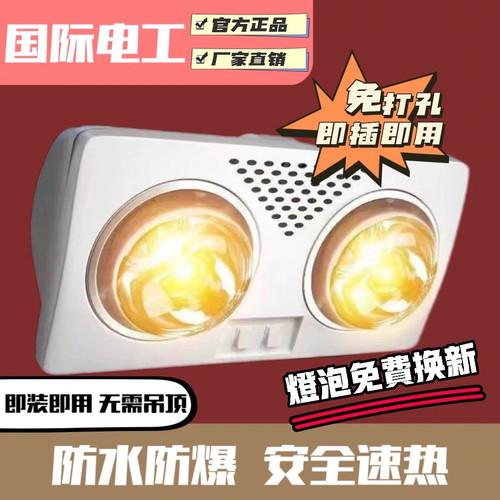 国际电工壁挂式浴霸二灯挂墙卫生间洗澡取暖灯暖风暖一体免打孔