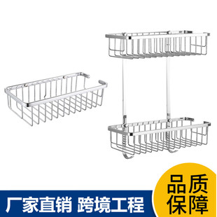 不锈钢浴室置物架单层壁挂长方形卫生间挂篮浴室置物篮双层带钩篮