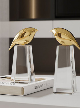现代轻奢水晶金鸟小摆件客厅书房
