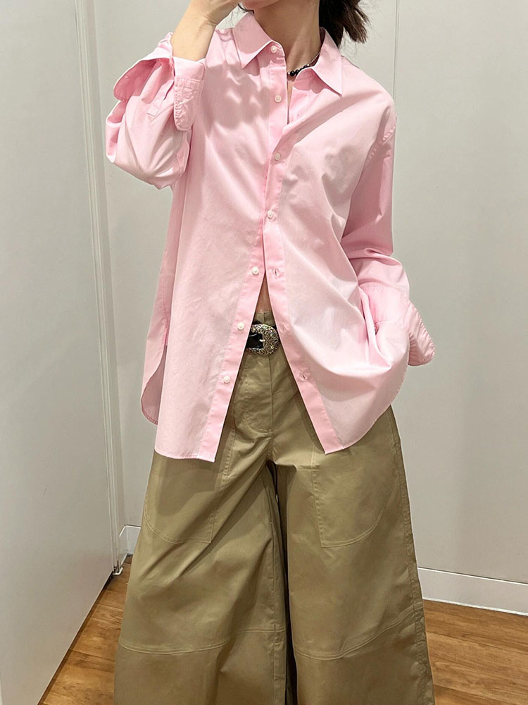 高端时装款~粉色减龄Polo领衬衫女2024年新款慵懒风防晒衬衣上衣