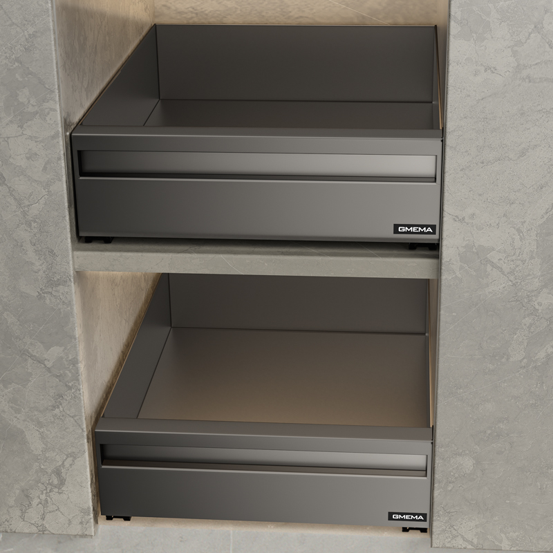 德国碳钢免安装隐形把手抽拉篮