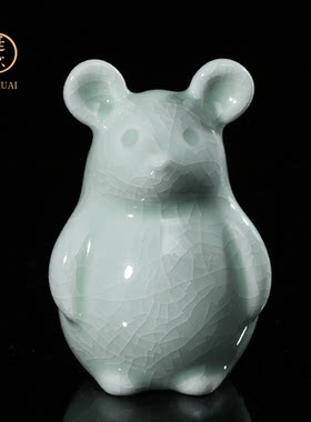 廷怀窑 汝窑鼠年茶宠 天青卵青陶瓷茶宠摆件桌面摆件 汝瓷可养