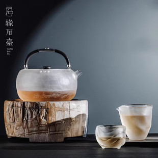 缘石台暮山雪烧水壶天然熔炼水晶煮茶壶纯手工雕刻耐高温主人杯