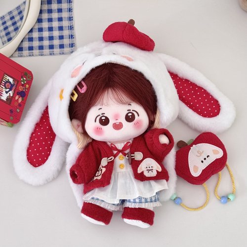 兔苹糖20cm 红色开衫外套可爱棉花娃娃衣连衣裙套装