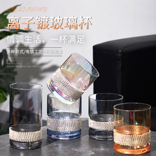镶钻水晶玻璃杯轻奢威士忌酒杯