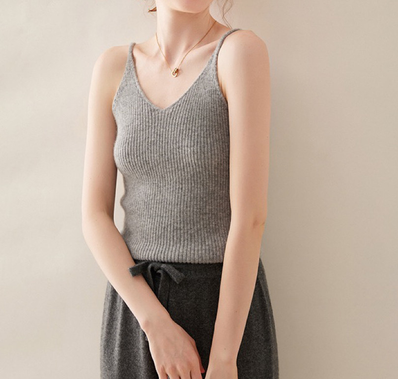 Pure Cashmere Camisole: 100% Cashmere V-Neck Slim Fit - Taobao product photo 2