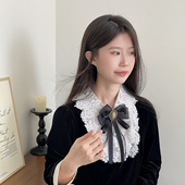 学院风黑色蝴蝶结领结女复古蕾丝胸针高级精致装 饰领花2026年新款