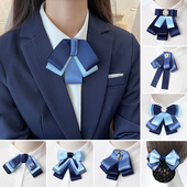 女职业盘发女头饰发饰2026新款 银行头花领花套装 建行蓝色领结衬衫