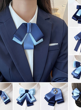 领结衬衫女职业头花套装银行建行电信柜员衬衣蓝色蝴蝶结配饰领花