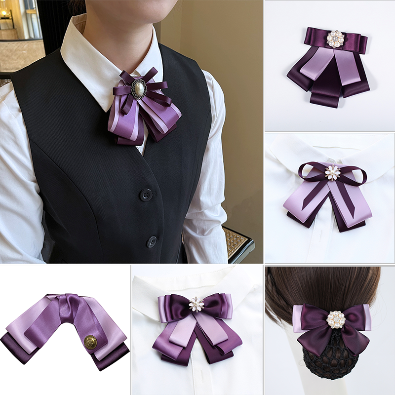 银行领花头花紫色领结盘头发网兜