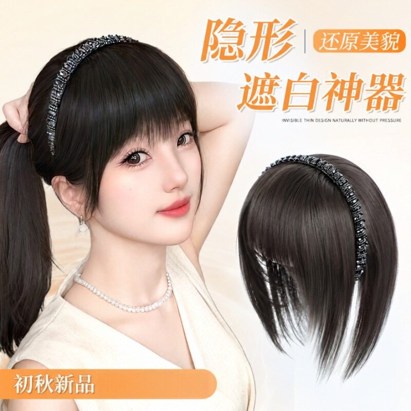 发箍假发女士头顶稀少遮盖神器假发遮白发假发一体假刘海发箍假发