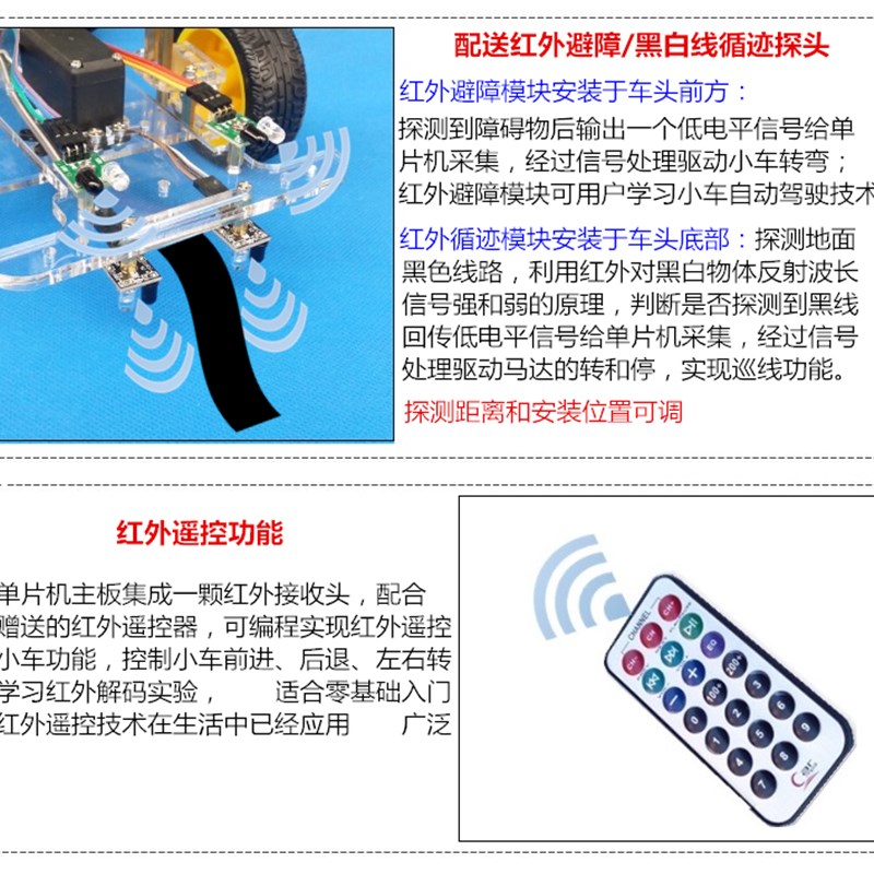 51智能小车 单片机开发板 四轮 舵机转向循迹车 避障智能小车套件