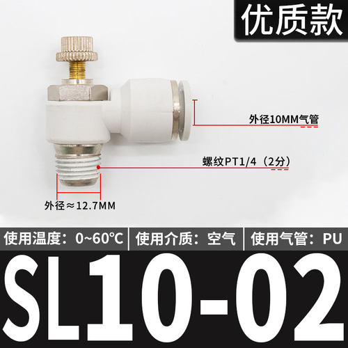 SL气动气管快速白接头节流阀调速阀SL4/6/8/10/12气缸M5-01可调02