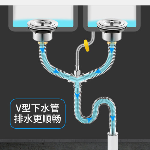厨房洗菜盆不锈钢双槽加长排水管