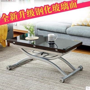 茶几秒变餐桌简易升降茶几可移动活动桌边桌两用茶几可升降带轮。