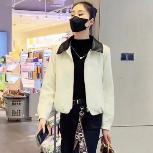 休闲翻领拼接夹克上衣 棒球服外套女2025秋冬款 小香风短款 夹棉薄款