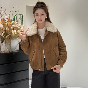 爆款 夹棉加厚可脱卸毛领麂皮绒棉服外套女秋冬2025夹克保暖派克服