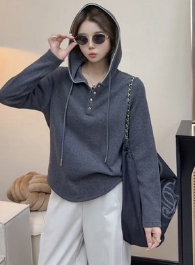 韩系连帽卫衣女秋季高质量灰色帽衫内搭打底加厚小个子长袖上衣潮