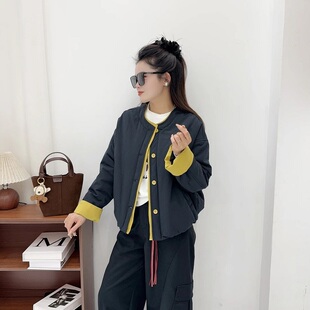 小个子撞色休闲棉衣外套女短款 显瘦洋气韩系棉服上衣 2025秋冬新款