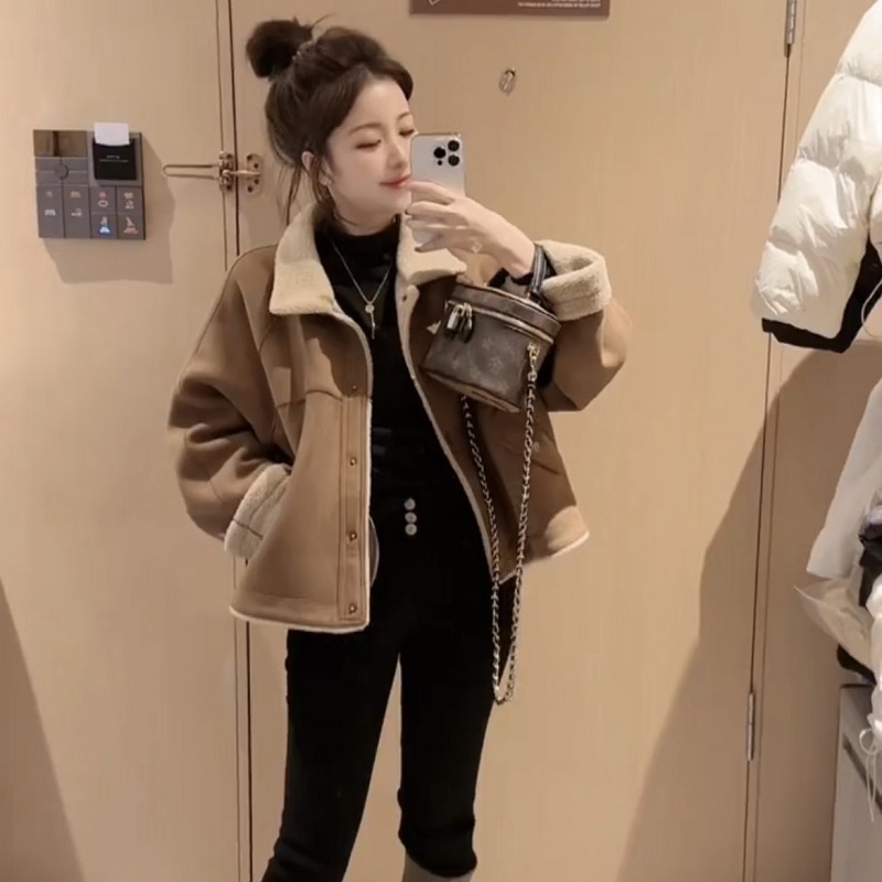 羊羔毛短外套女冬季2023新款