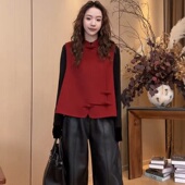 高级感新中式 外套潮 轻奢过年红盘扣圆领无袖 国风穿搭女装 马甲冬季