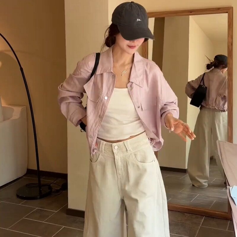 小个子薄款翻领防晒开衫短外套女2026春夏新款显瘦短款暗扣上衣