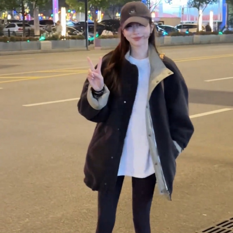 中长款加厚加绒两面穿外套女冬新款2025巨好看派克服保暖棉服上衣