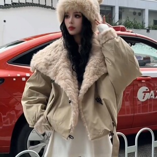 高端欧货2025冬季 派克服大翻翻领加绒保暖外套上衣小个子外套 新款