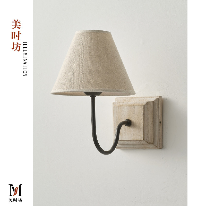 美式乡村壁灯 复古简约卧室床头灯别墅客厅浴室墙壁装饰实木灯具