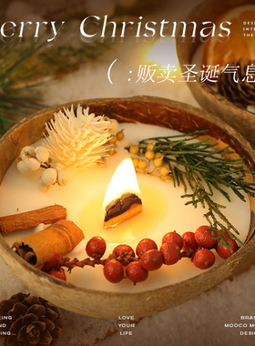香薰蜡烛创意椰子碗肉桂圣诞氛围感家用卧室派对装饰香氛送人摆件