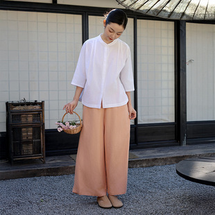 春季新款宽松休闲裤松紧高腰显瘦直筒窄版阔腿裤高级感亚麻裤子女