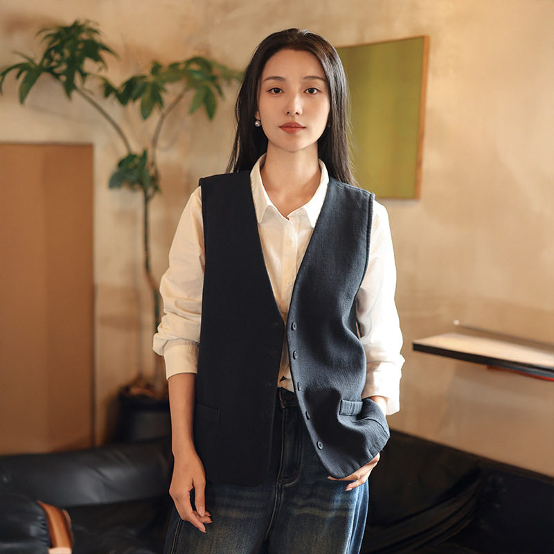 2025冬季新款中式棉麻棉马甲女外穿加厚复古小众叠穿坎肩背心马夹