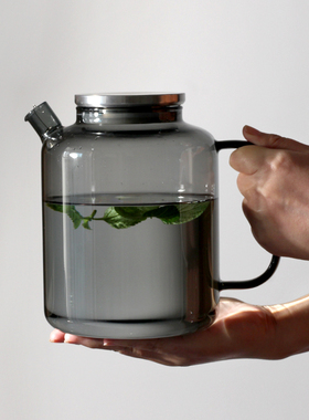 高硼硅玻璃冷水壶烟灰色 耐高温家用大容量凉水壶开水壶 高颜值