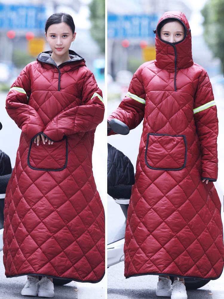 电动车挡风衣被男女加厚保暖加绒冬季防寒防水帽电瓶摩托车防风衣