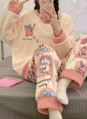 睡衣女秋冬季珊瑚绒加厚加绒套装保暖法兰绒网红可爱少女家居服女