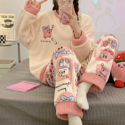 睡衣女秋冬季珊瑚绒加厚加绒套装保暖法兰绒网红可爱少女家居服女