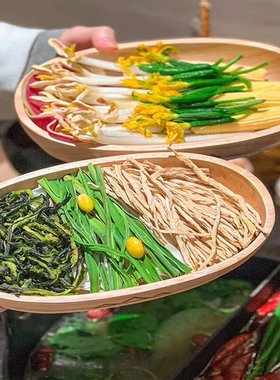 山缓缓三出山山野火锅三脆拼盘船型盘密胺木纹盒野菜菌菇盘