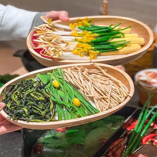 山缓缓三出山山野火锅三脆拼盘船型盘密胺木纹盒野菜菌菇盘