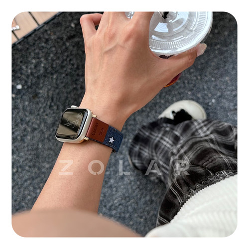 iwatch10代复古扣星星牛仔表带