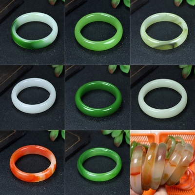 玻璃仿玉石手镯女士款宽条菠菜绿中宽玉镯七彩玛瑙美人镯影视道具