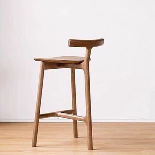 北欧实木吧椅简约现代高脚凳新中式 轻奢工业风岛台椅设计师酒吧凳