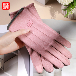 骑行手套女秋冬季德绒开车骑车电动车薄款冬天加绒厚触屏防风保暖