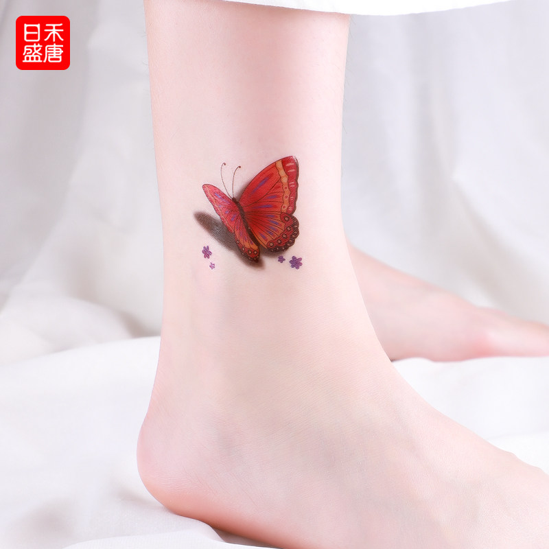 国风荷花手臂手腕锁骨脚踝高颜值彩色纹身贴女防水持久小图案贴纸