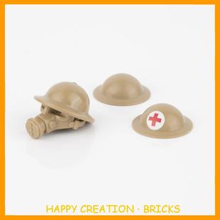 二战军事医疗英军飞碟盔防毒面具人仔武器配件兼容小颗粒积木玩具