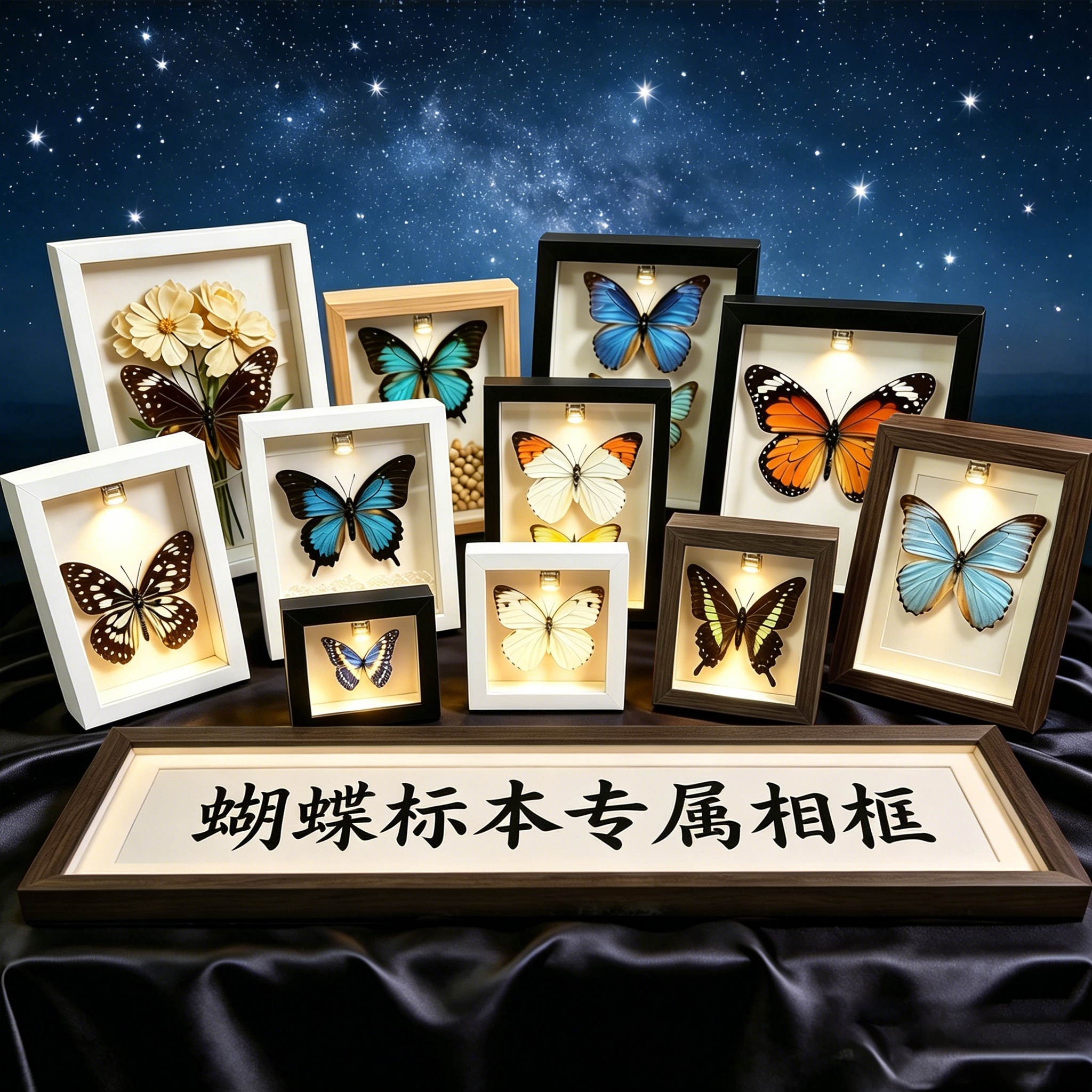蝴蝶标本相框中空3cm摆台diy手工氛围感景区中古风旅游区批发