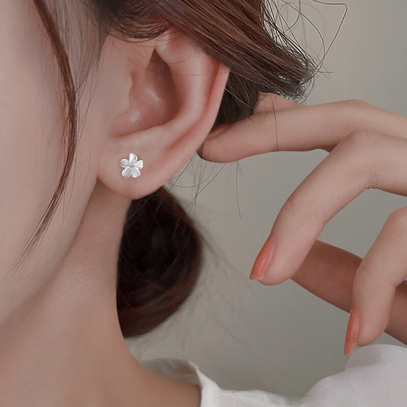 925纯银针栀子花耳钉女小众花耳钉