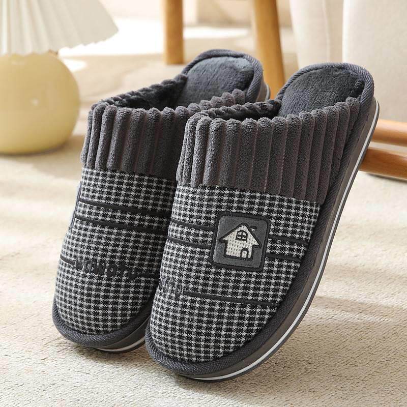 冬季加宽大码46男士保暖棉拖鞋家居48爸爸妈妈家用室内防滑50棉拖