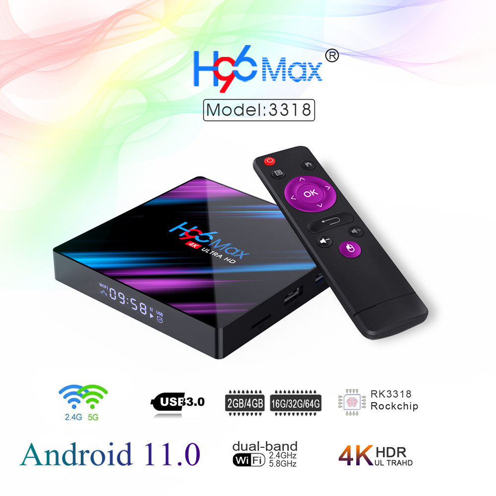 H96 MAX 스마트 TV 박스 안드로이드 11 4G 64GB 32G 4K GOOGLE 보이스